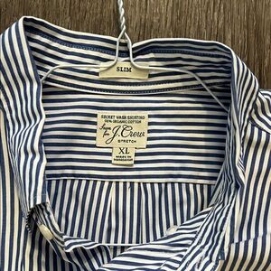 J. Crew Blue and White Striped Slim Dress Shirt